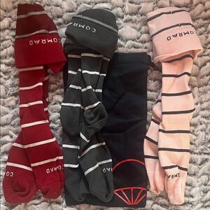 Comrad Women's Striped Socks Set of 3 - Red, Gray, and Pink